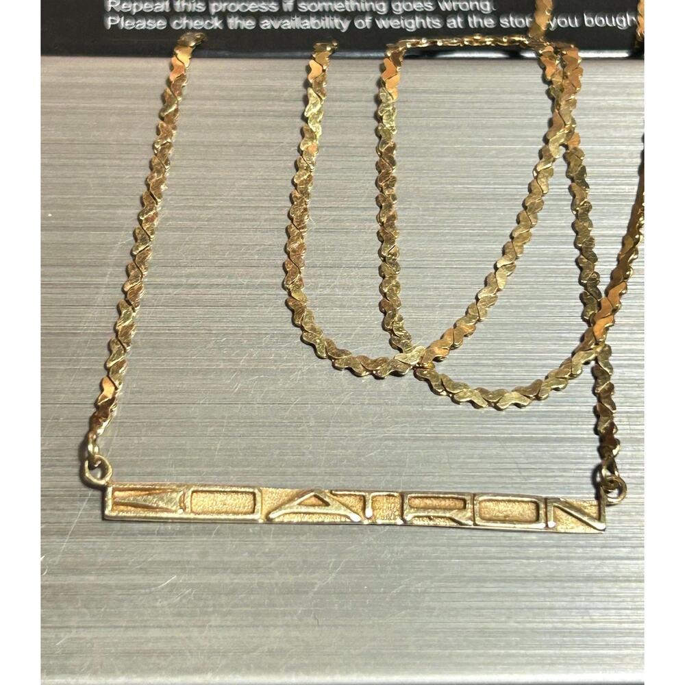 14k solid yellow gold Datron “ God” bar pendant chain necklace length 19” weigh